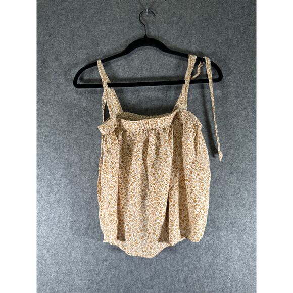 Old Navy Top Women XS‎ Brown Floral Stretch Squareneck Relax Boho tie Shoulder - Picture 1 of 7